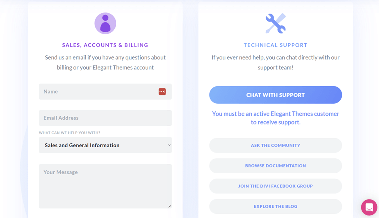 Divi Customer Support Options