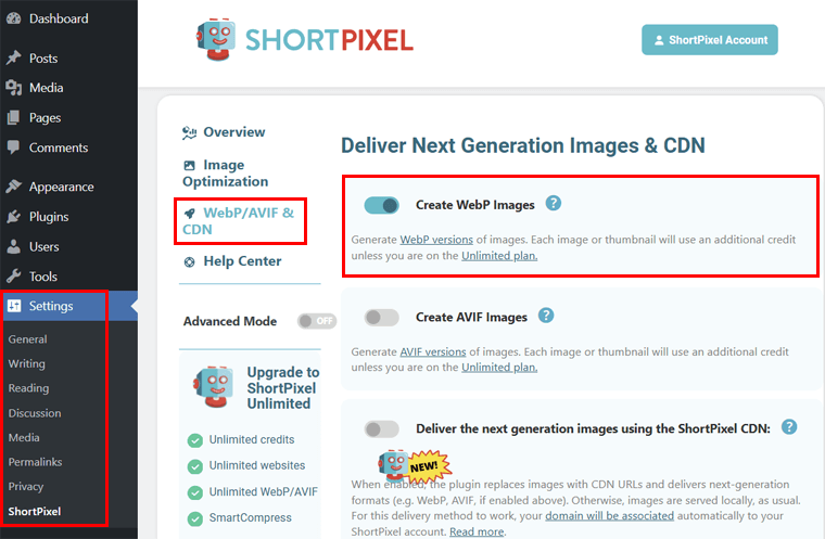 Enable WebP Image Creation from Short Pixel