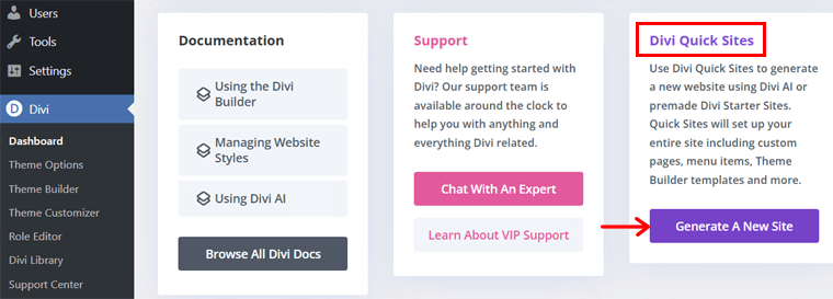 Generate a New Site with Quick Sites