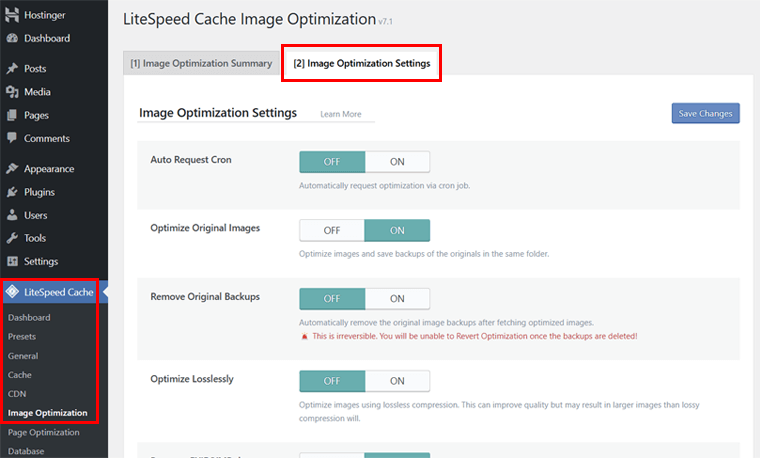 Image Optimization Settings in LiteSpeed Cache