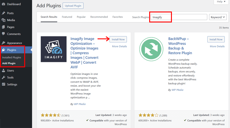 Install the Imagify Plugin