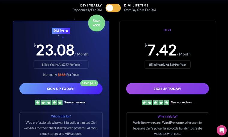Pricing Plans of Divi