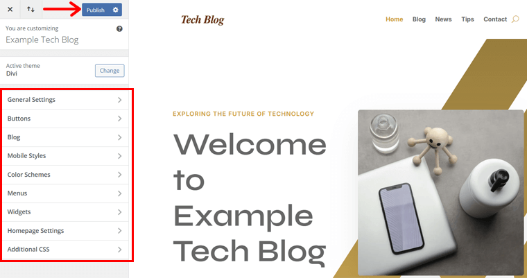 Publish Theme Customized Website