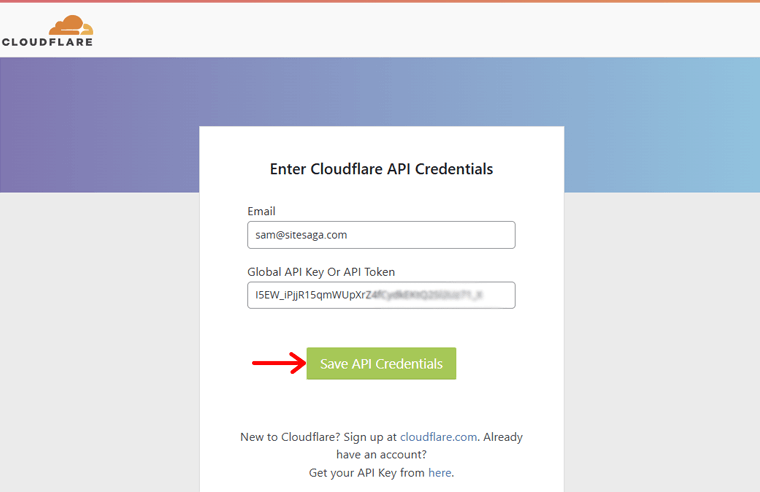 Input Email and API Token to Save API Credentials