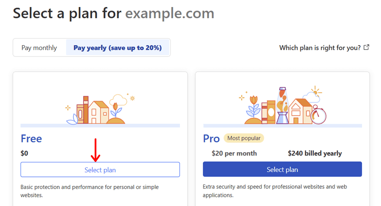 Select the Free Plan for How to Use Cloudflare CDN in WordPress