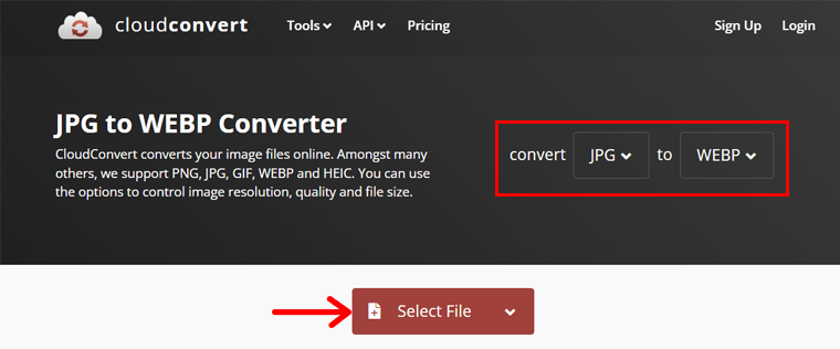Select File in CloudConvert