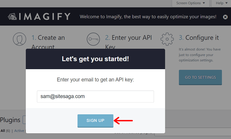 Sign Up Imagify with an Email