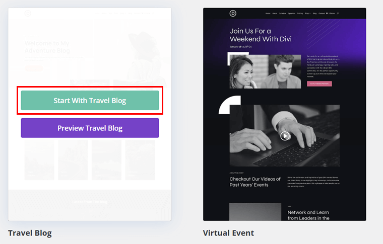 Start a Template for Website