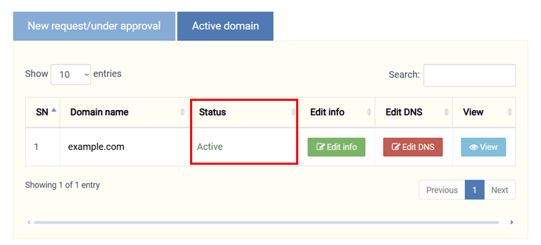 Status Active after DNS Update