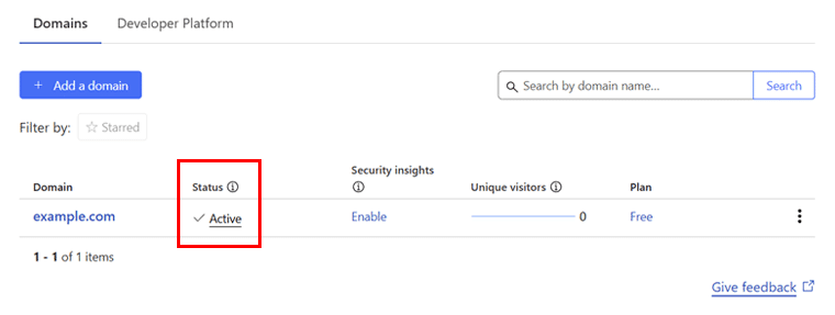 Status Active in Cloudflare Website List