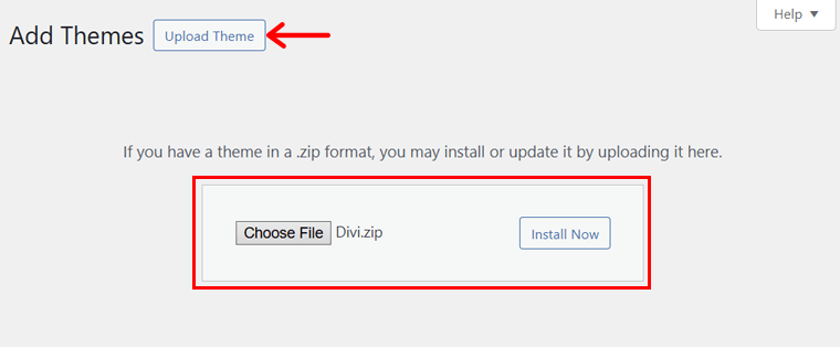 Upload and Install the Divi Theme