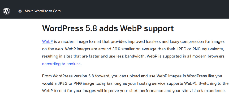 WordPress Supports WebP Format