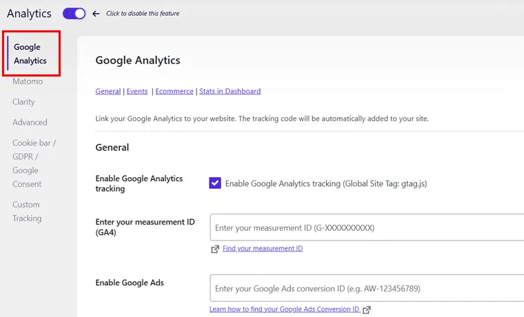 Google Analytics SEOPress