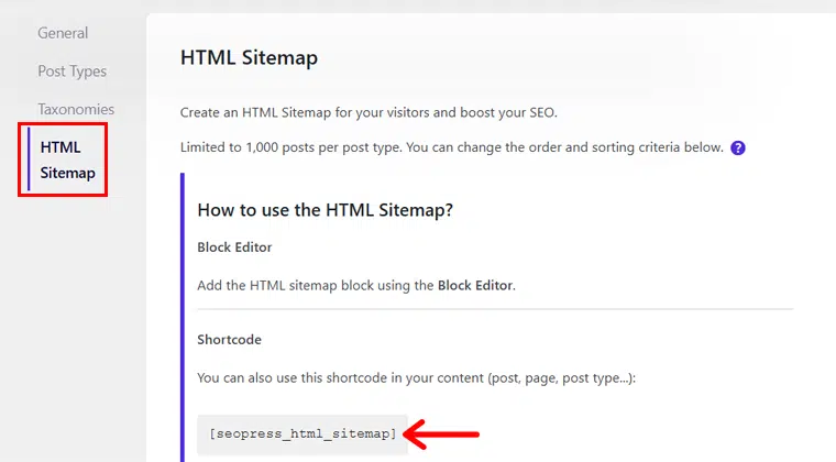 HTML Sitemap in SEOPress