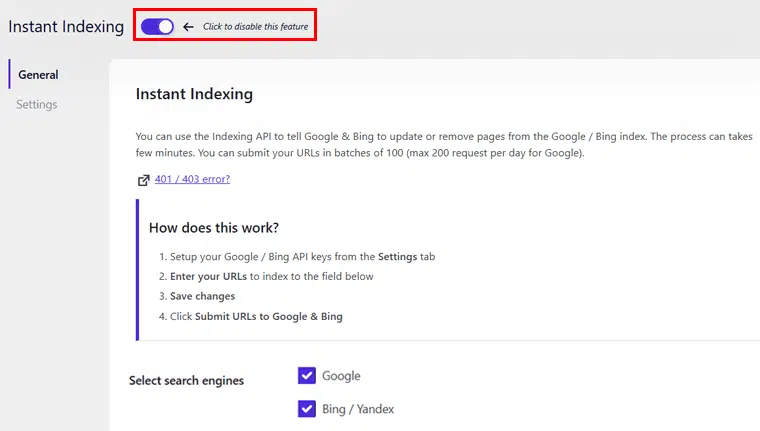Instant Indexing