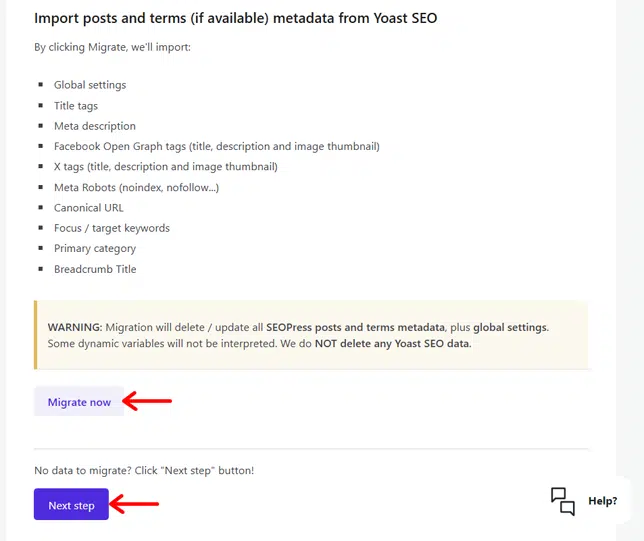 Migrate SEO Settings