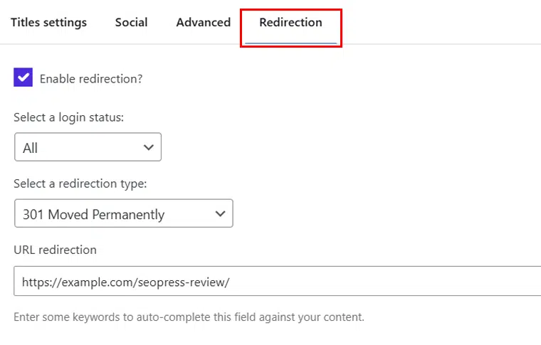 SEOPress Redirections