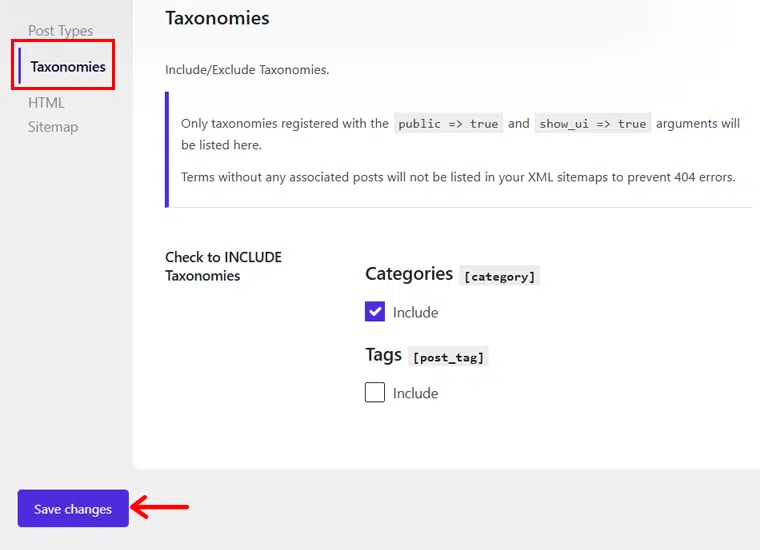 Taxonomies for Sitemaps