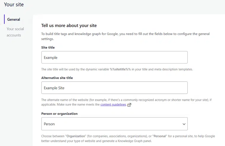 Your Site Info in SEOPress