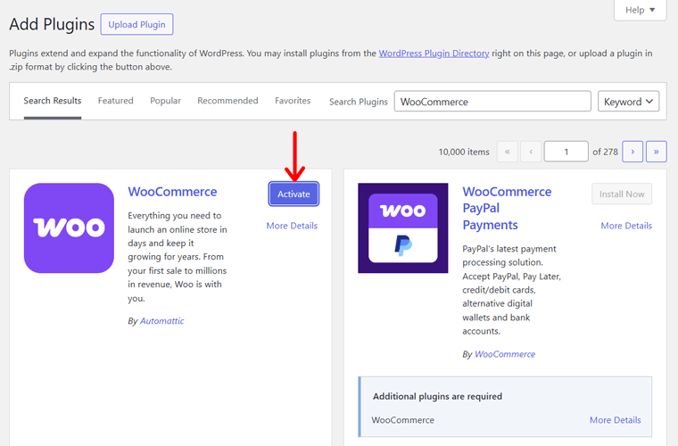 Activate WooCommerce
