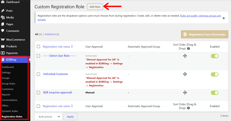 Add New Registration Role