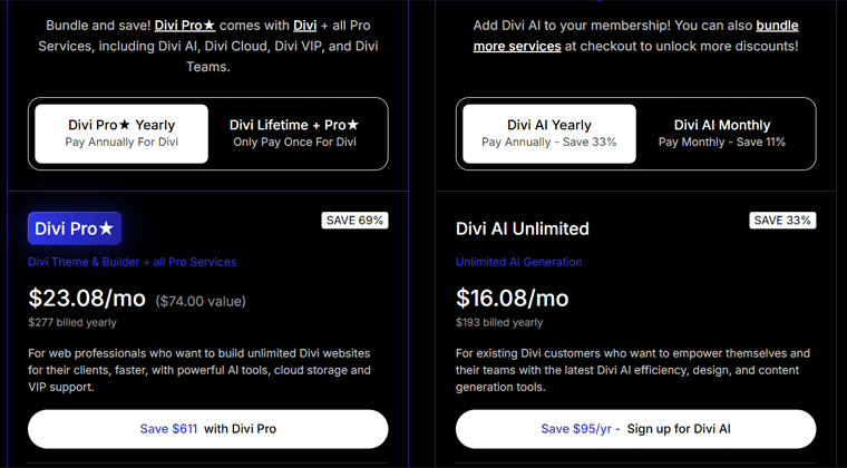 Divi AI Pricing Plans