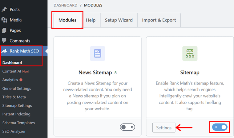 Enable Sitemap Module