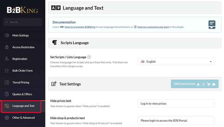 Language and Text Settings