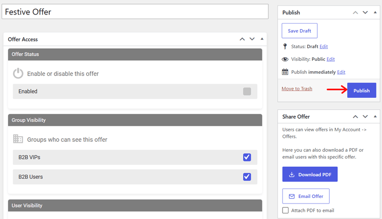 Add Offer Details and Publish the Offer