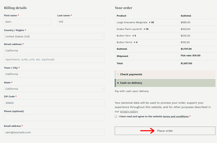 Click Place Order Button