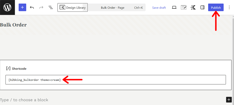 Publish Bulk Order Shortcode