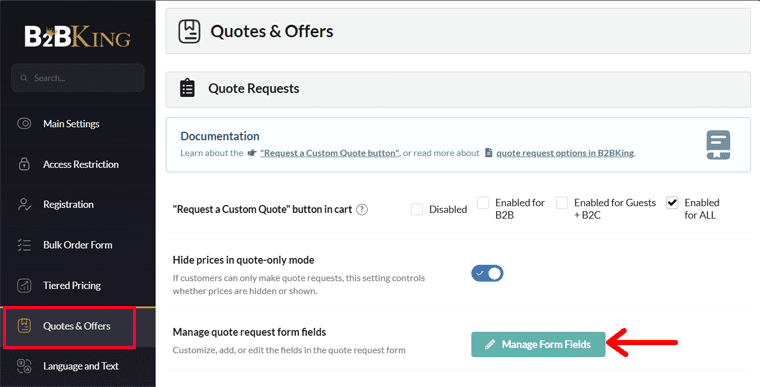 Quote Settings and Manage Fields