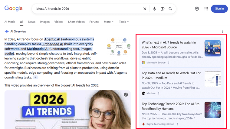Recent Answers in AI Overviews