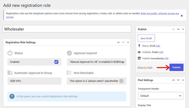 Registration Role Settings