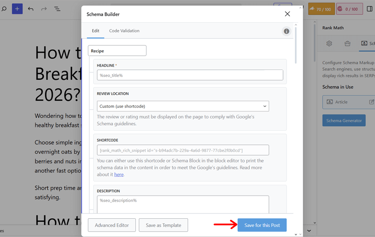 Schema Builder for Recipe
