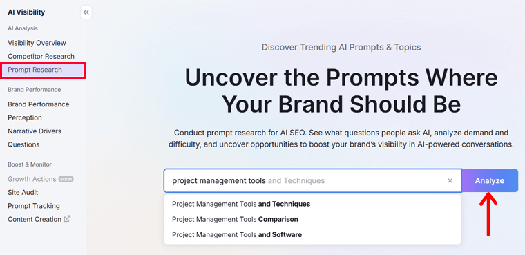 Semrush Prompt Research for Keyword