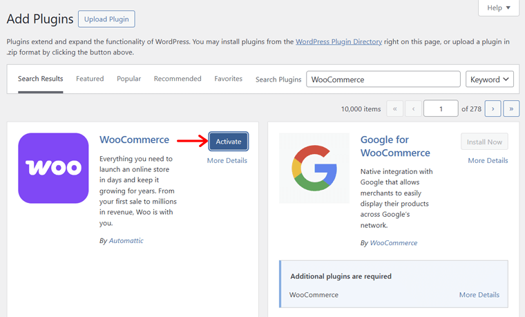 Activate WooCommerce