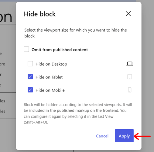 Apply Hide Block Options