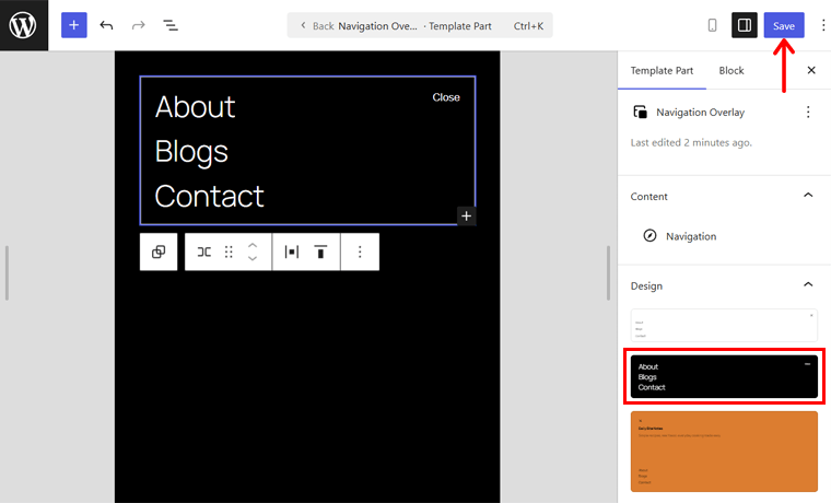 Build and Save Overlay Menu Template Part