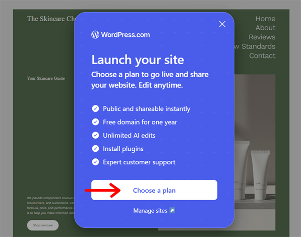 Click the Choose a Plan Button in WordPress.com