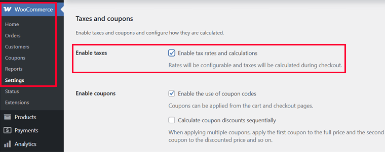 General Settings with Tax Options