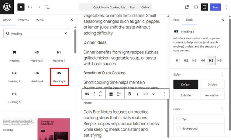 Heading Levels as Block Variations in WordPress 7.0