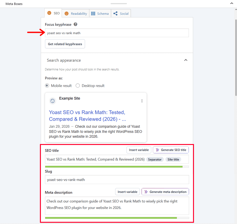 Meta Boxes of Yoast SEO