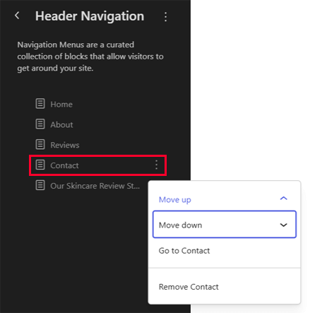 Move Menu Item Down in Editor