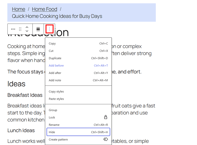 Open Options and Click Hide