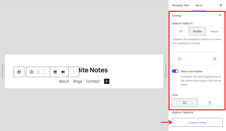 Overlay Visibility and Open Icon