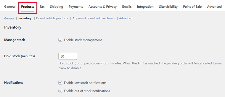 Product Management Settings of WooCommerce