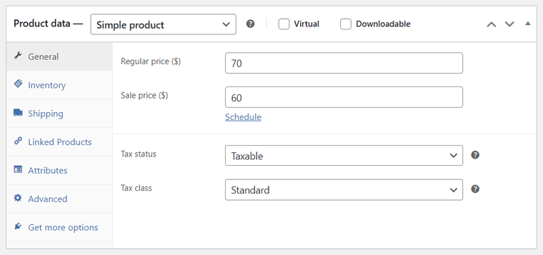 Product Type Settings