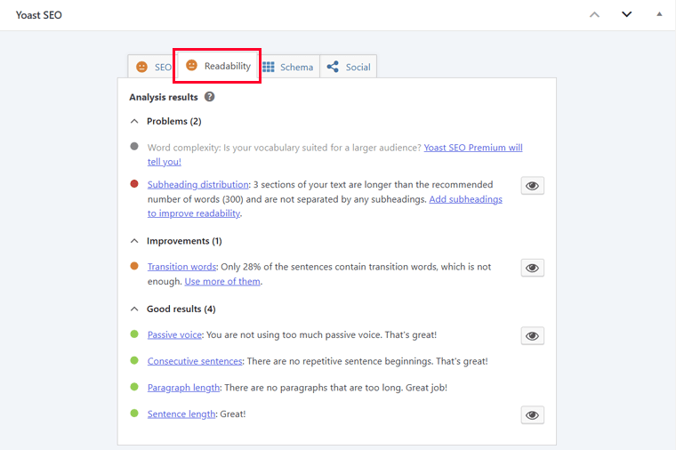 Readability Suggestions from Yoast
