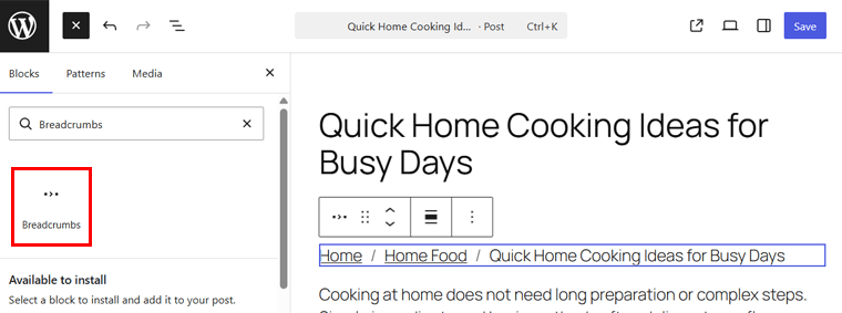 Search and Select Breadcrumbs